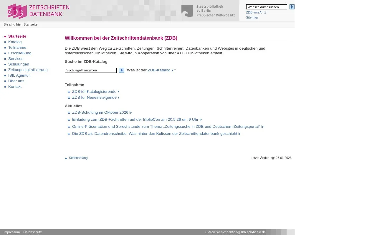German Union Catalogue of Serials homepage screenshot