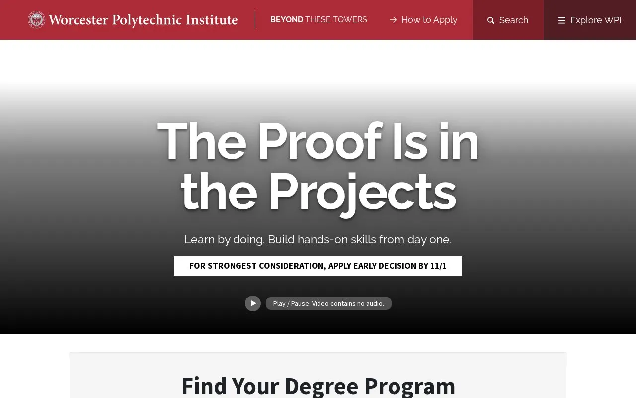 Worcester Polytechnic Institute homepage screenshot