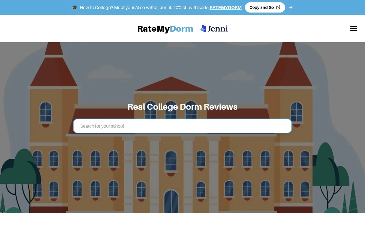 RateMyDorm homepage screenshot