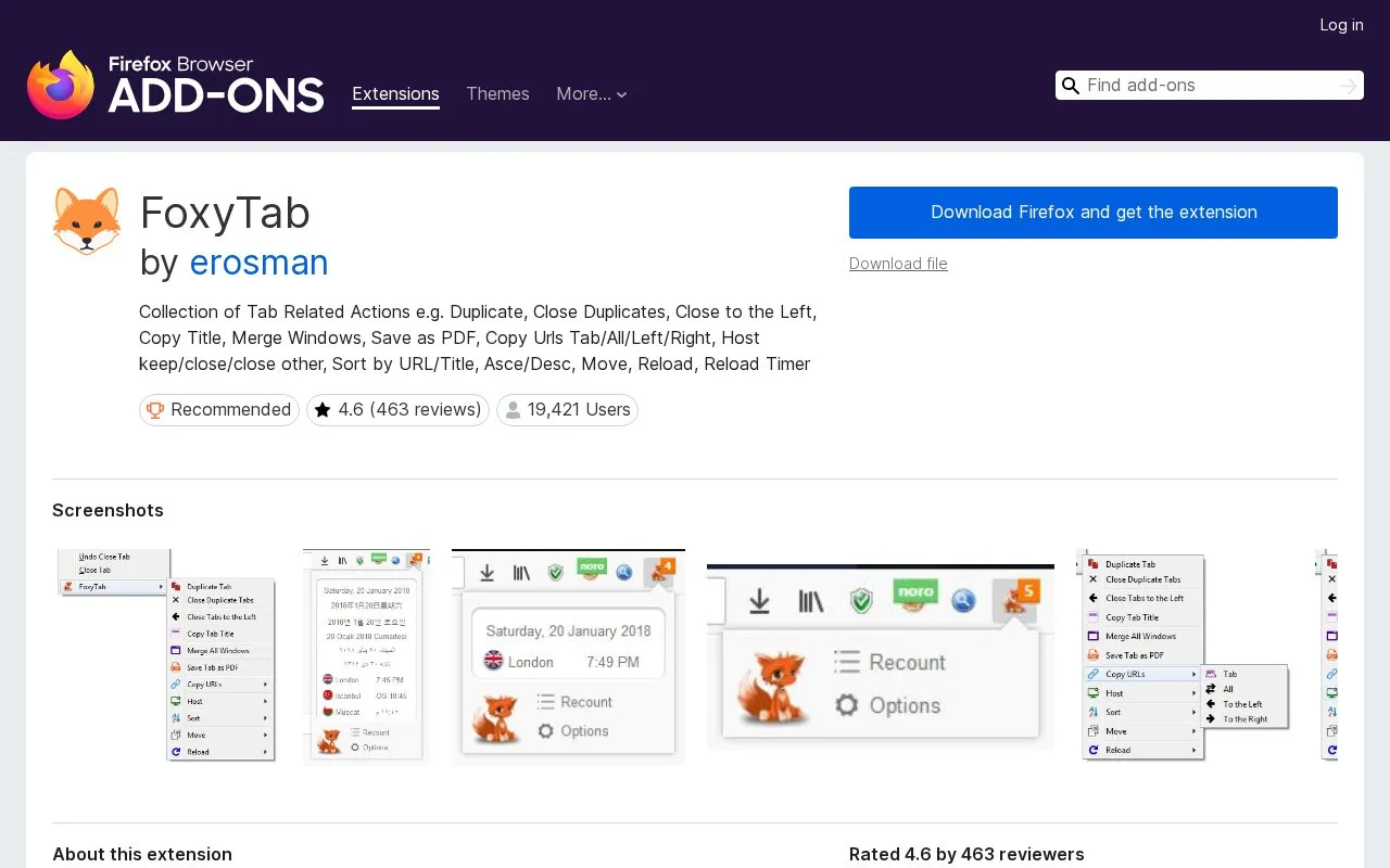 FoxyTab by erosman homepage screenshot