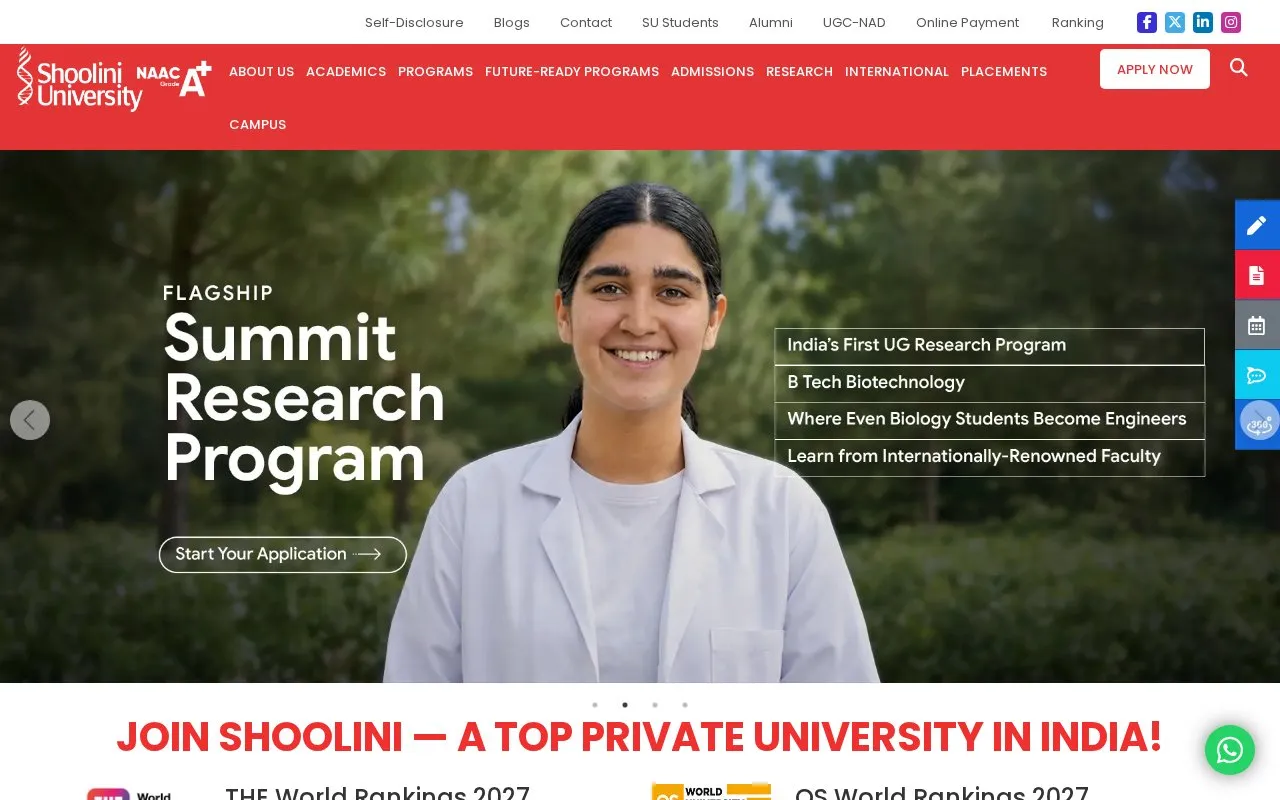 Shoolini University homepage screenshot
