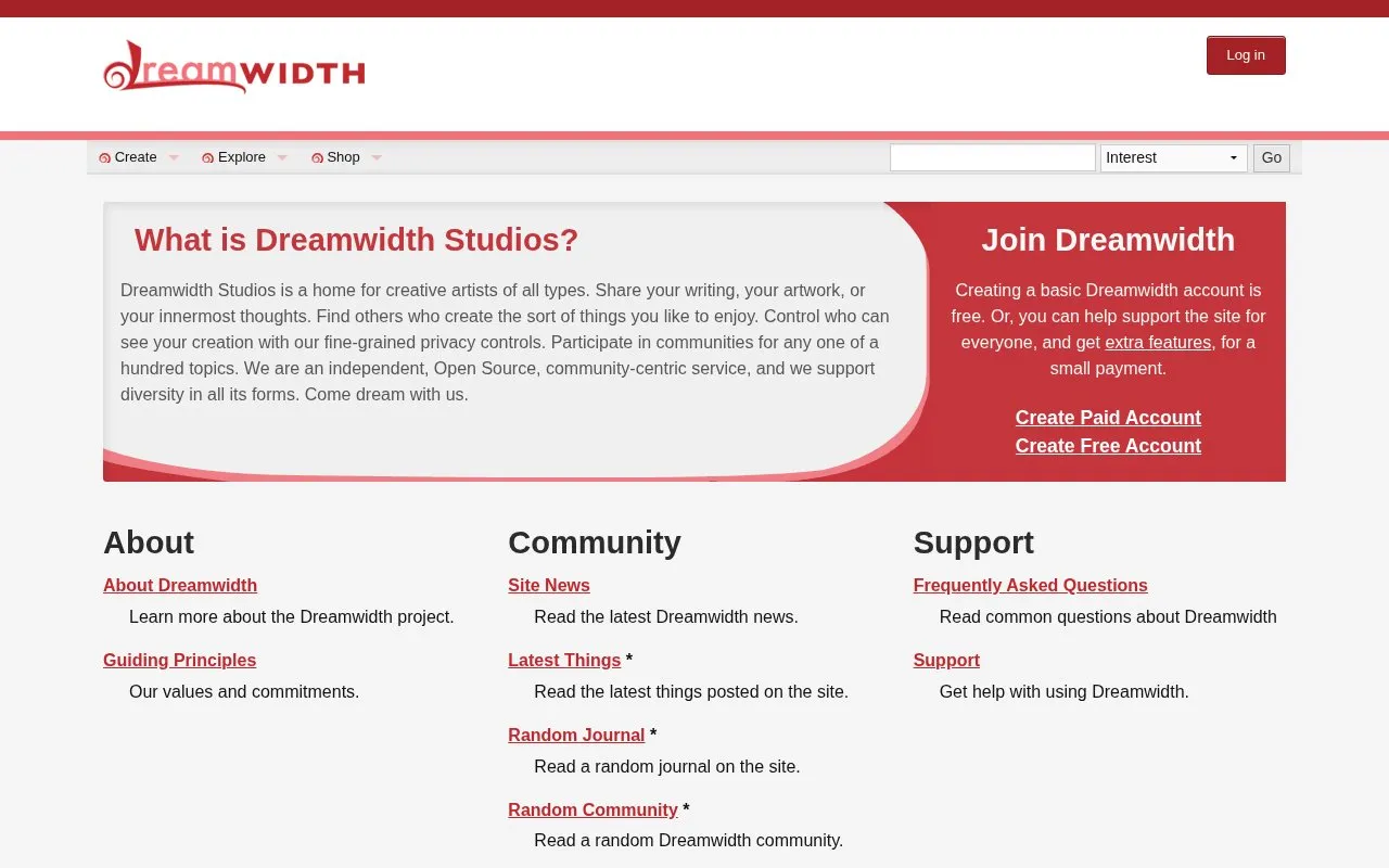 Dreamwidth homepage screenshot