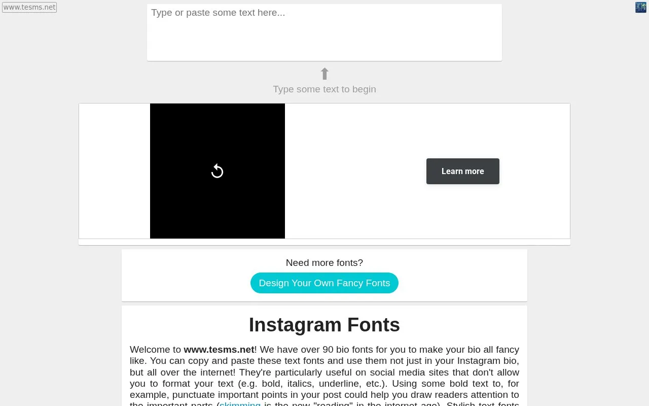 Aesthetic Font Generator homepage screenshot