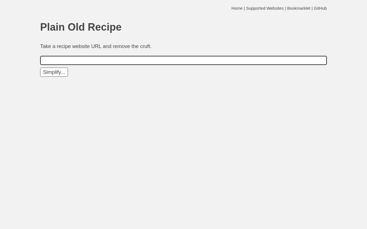 PlainOldRecipe homepage screenshot