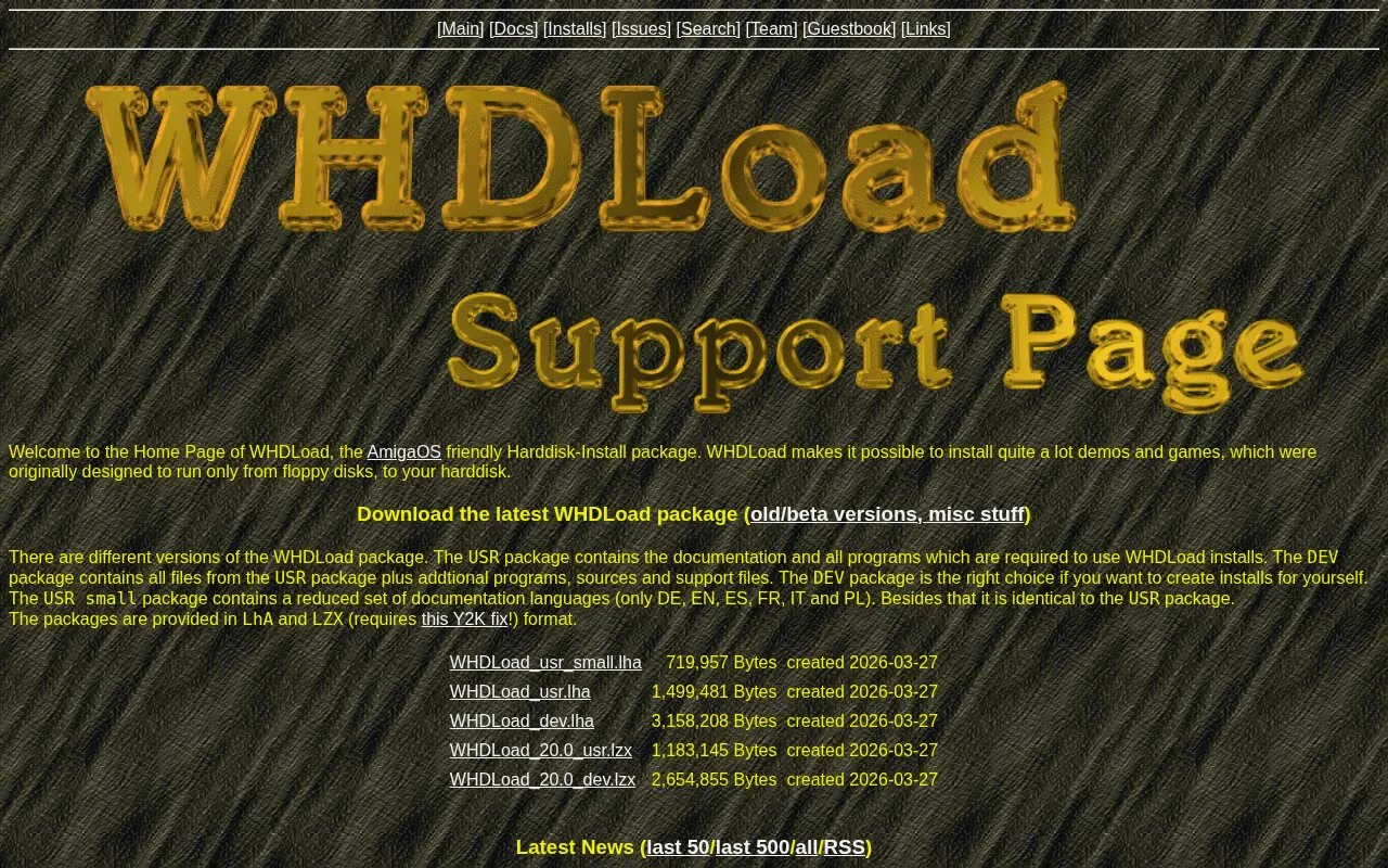 WHDLoad homepage screenshot