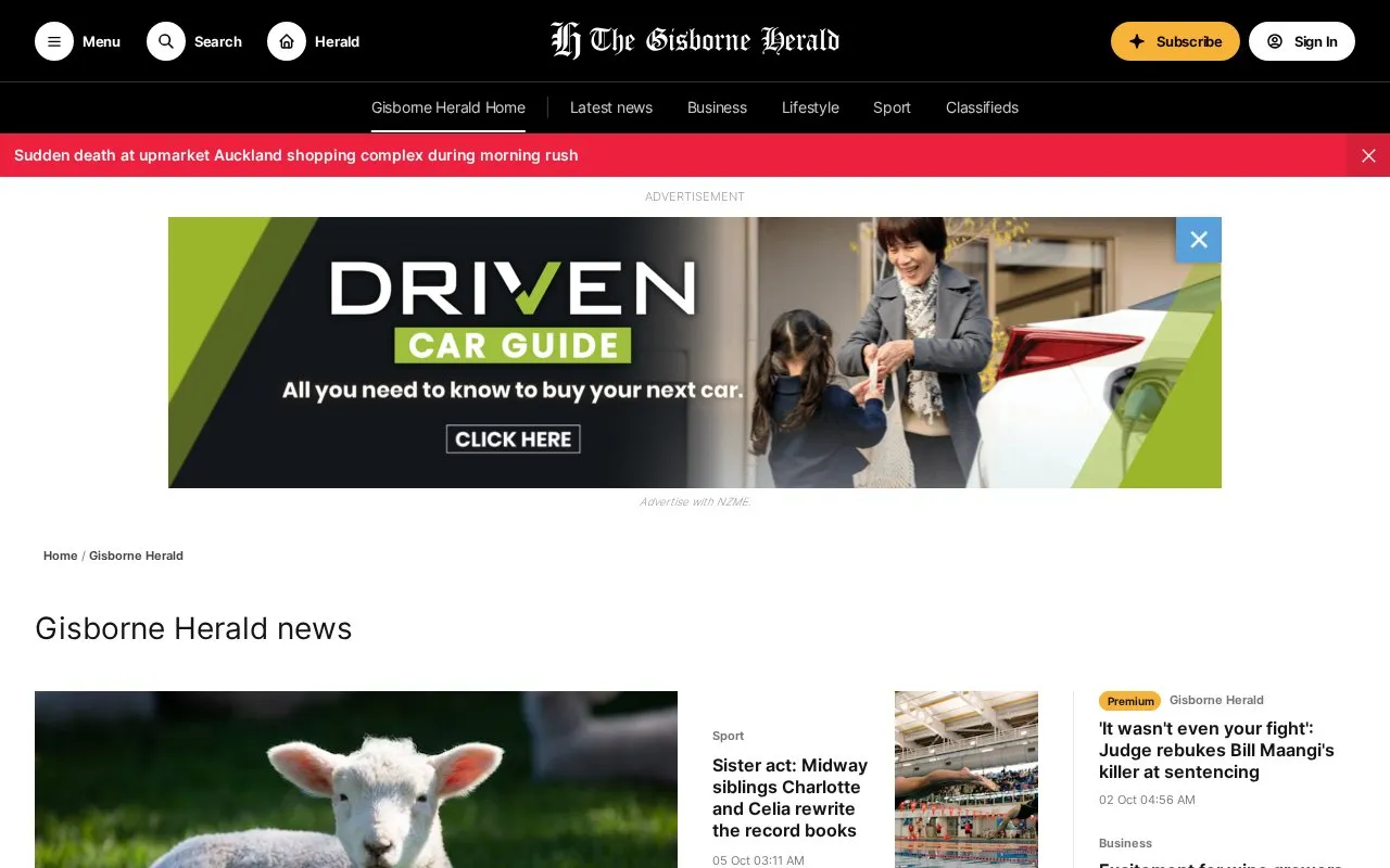 Gisborne Herald homepage screenshot