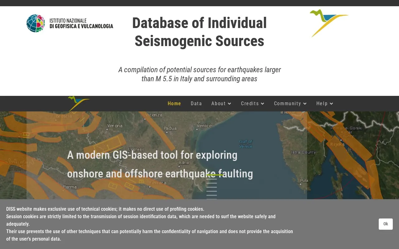 Database of Individual Seismogenic Sources homepage screenshot