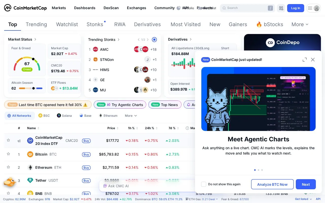 CoinMarketCap homepage screenshot