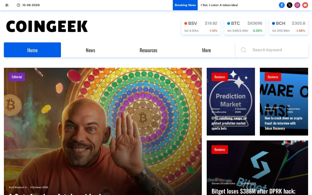 CoinGeek homepage screenshot