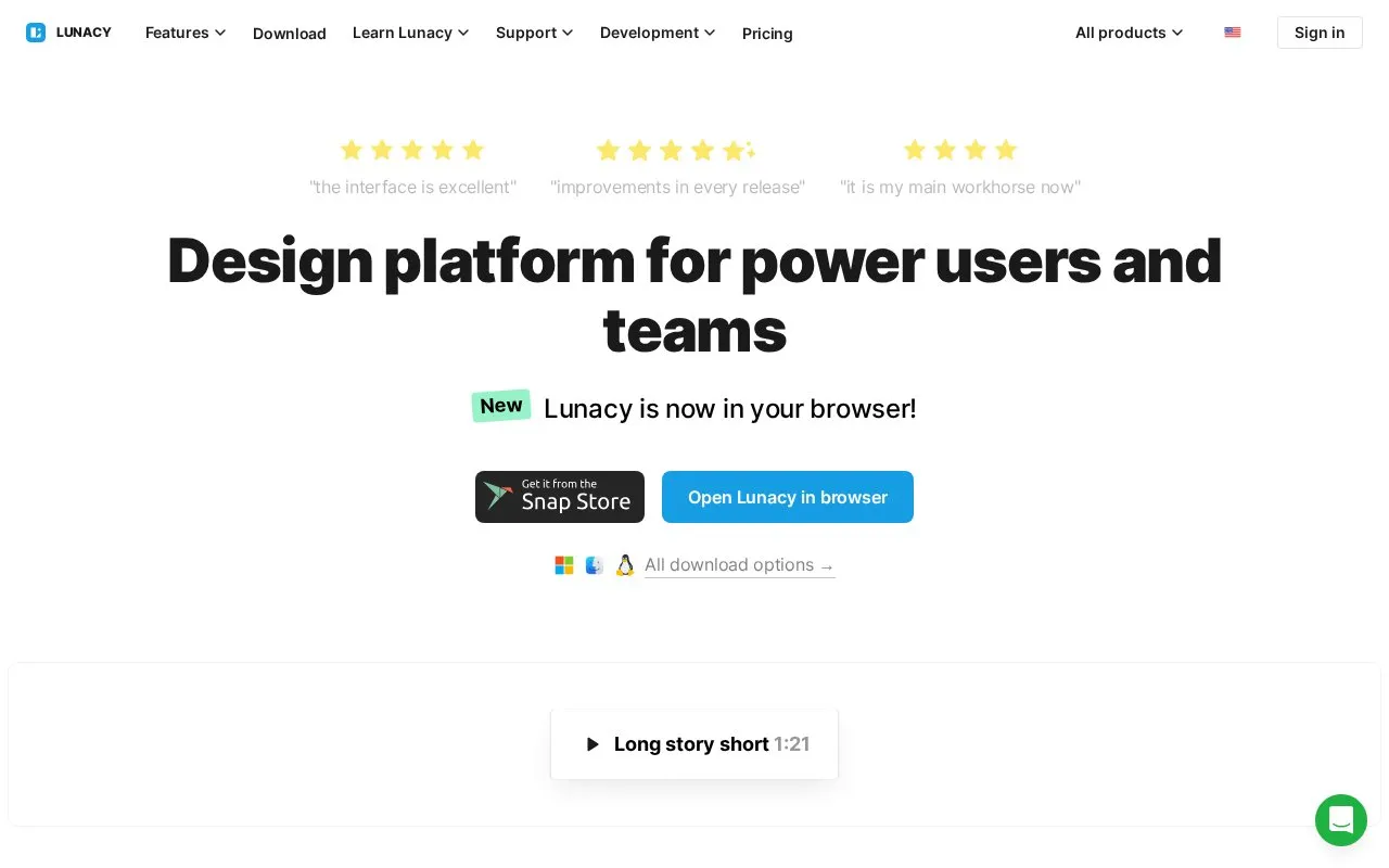 lunacy homepage screenshot