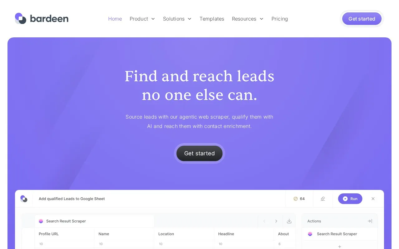 Bardeen homepage screenshot
