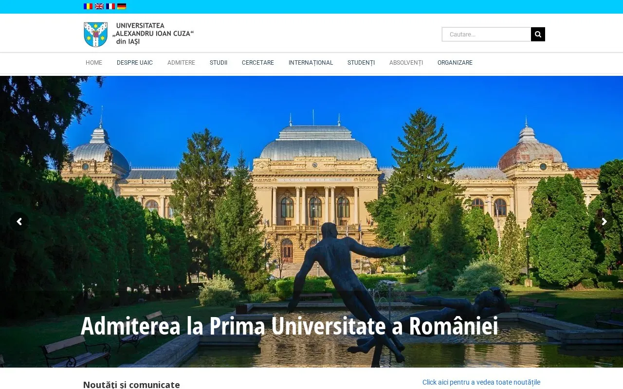 Alexandru Ioan Cuza University homepage screenshot
