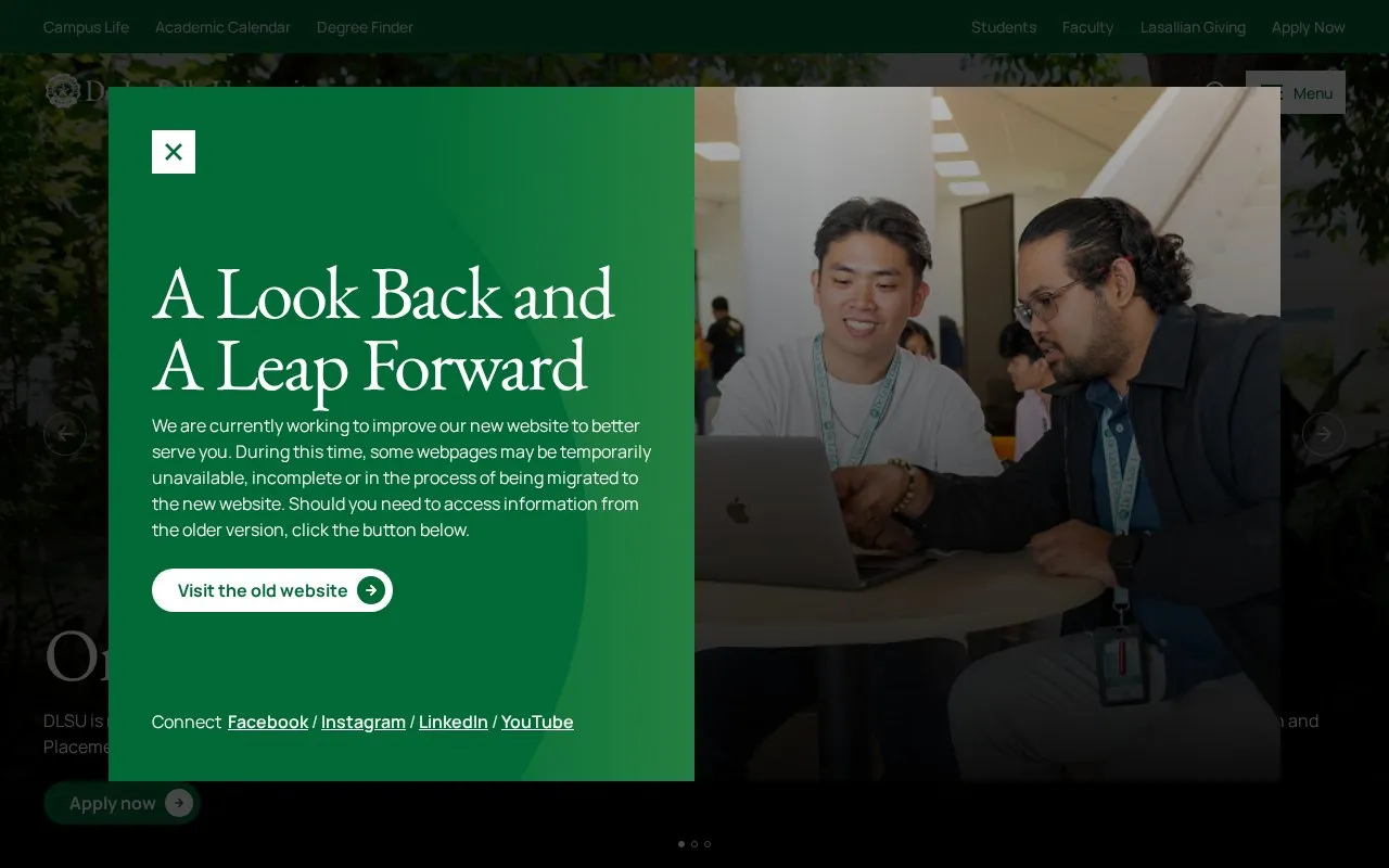 De La Salle University homepage screenshot