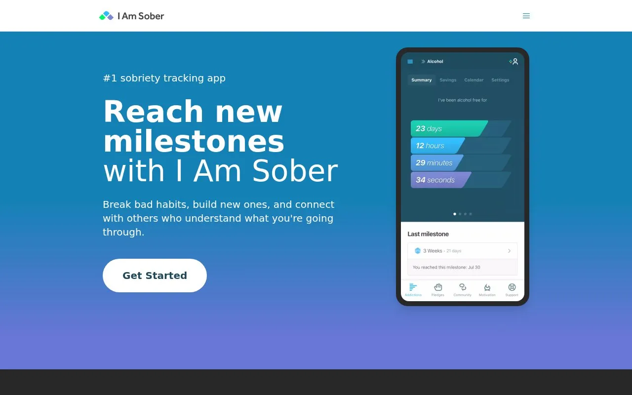 I Am Sober homepage screenshot