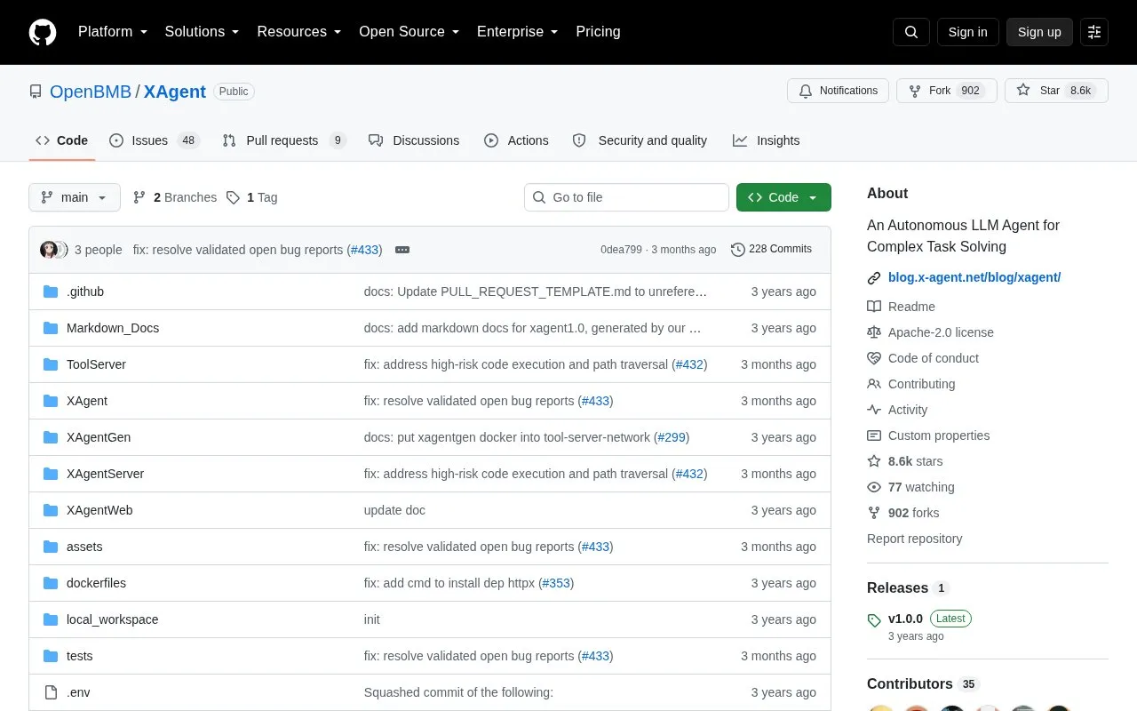XAgent homepage screenshot