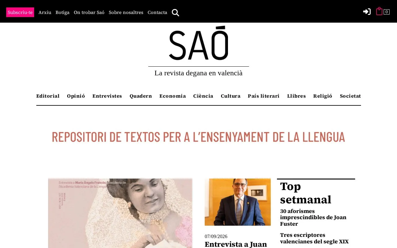 Saó homepage screenshot