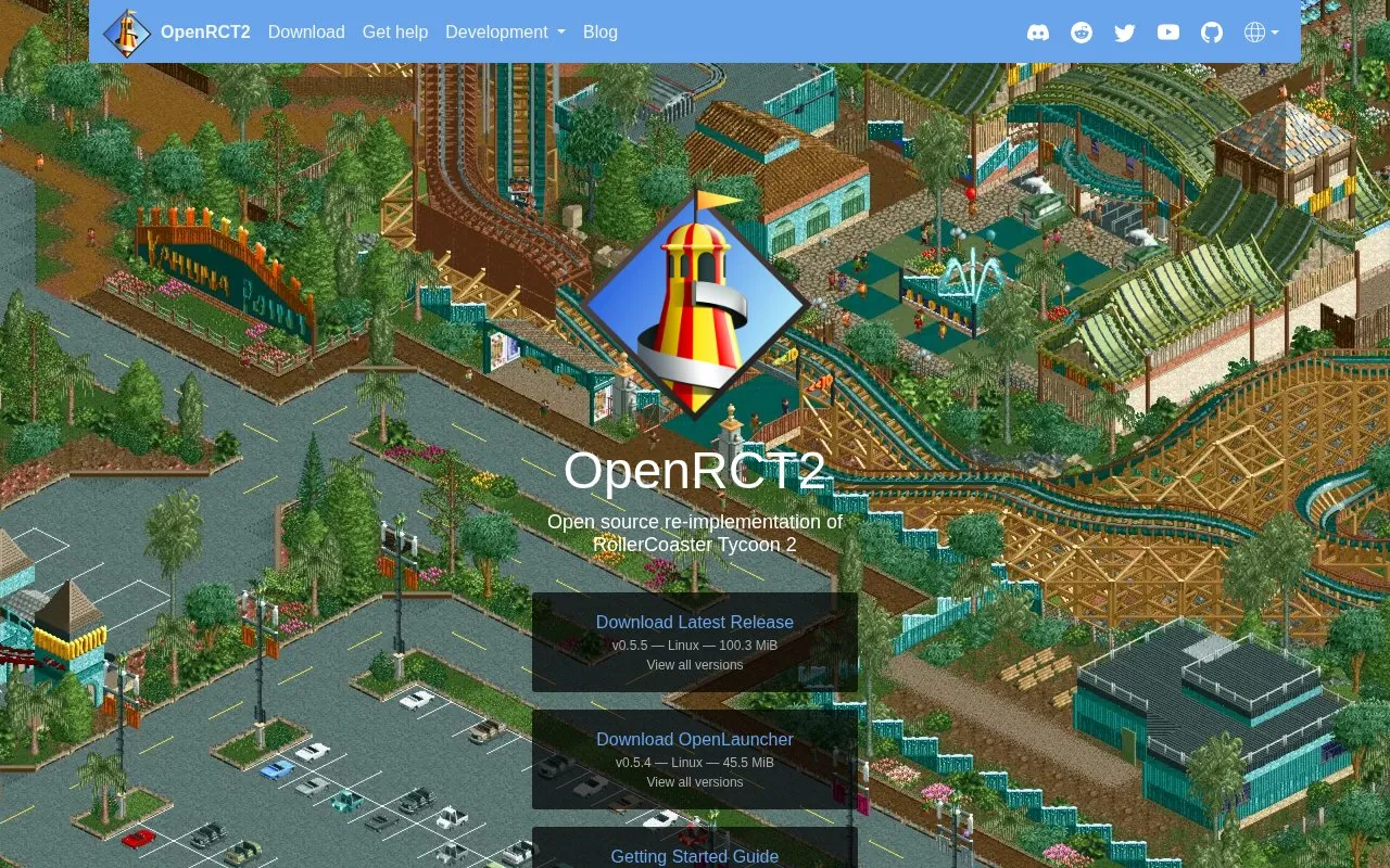 OpenRCT2 homepage screenshot