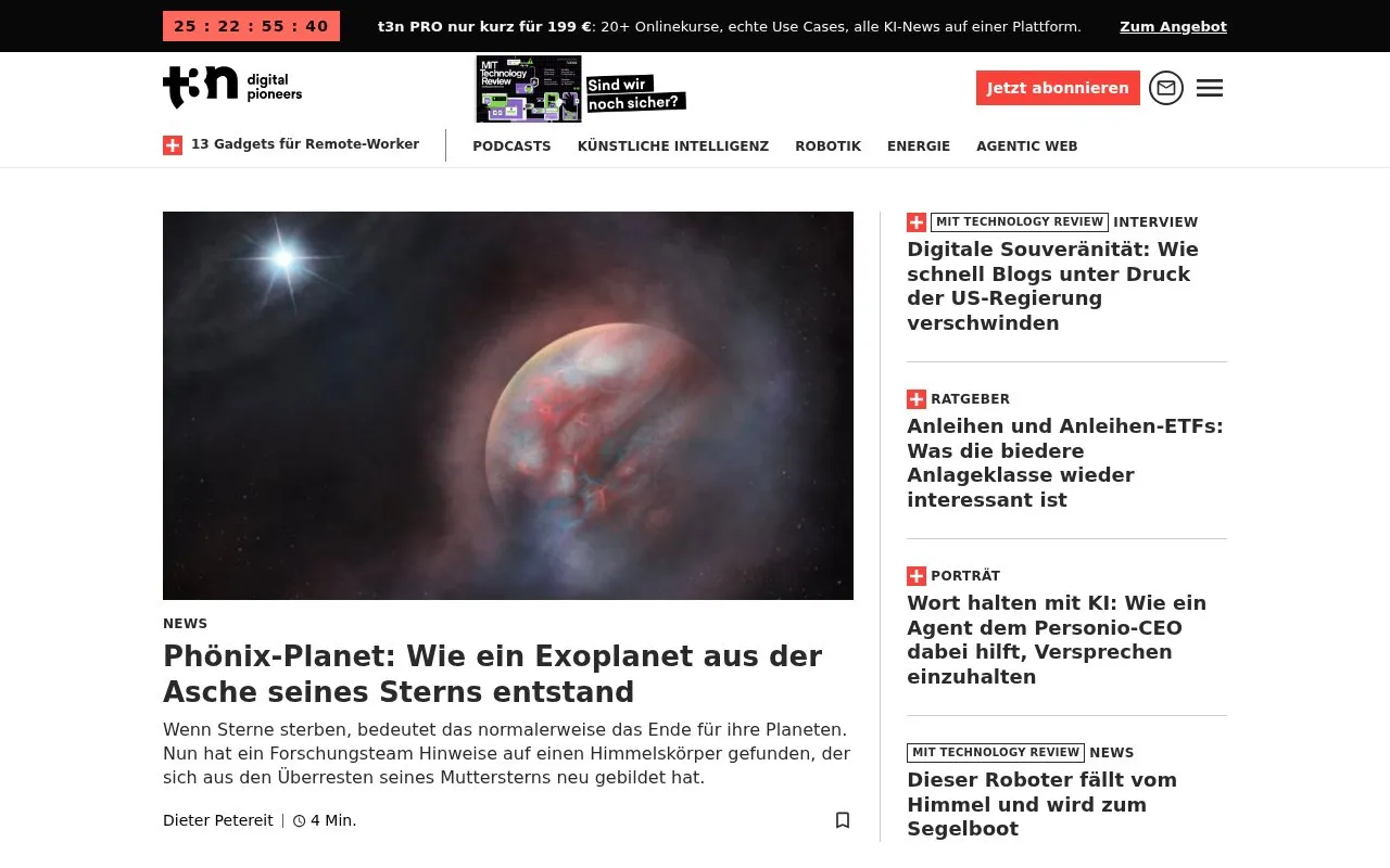 t3n homepage screenshot