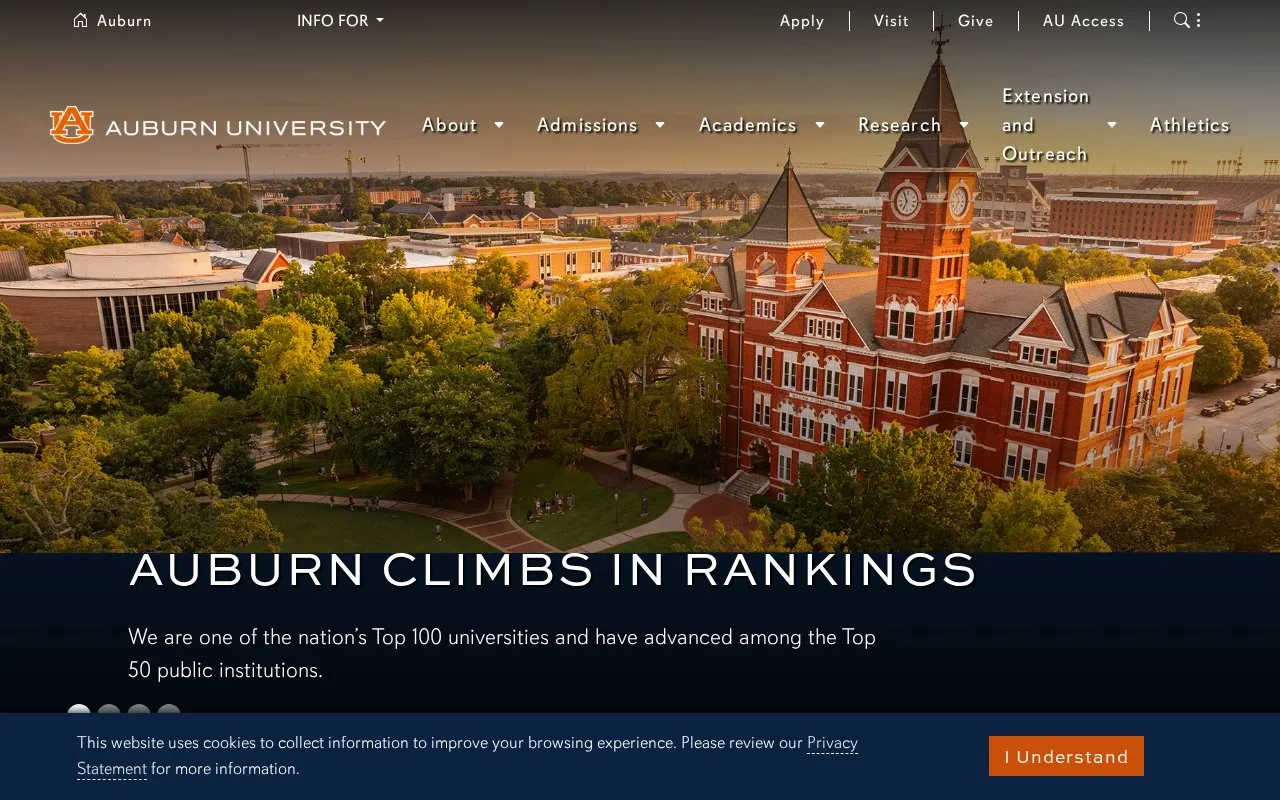 Auburn University homepage screenshot