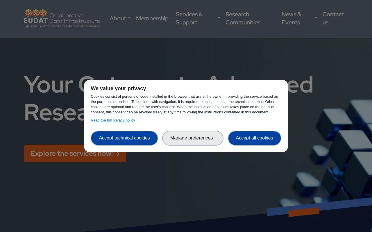 EUDAT homepage screenshot