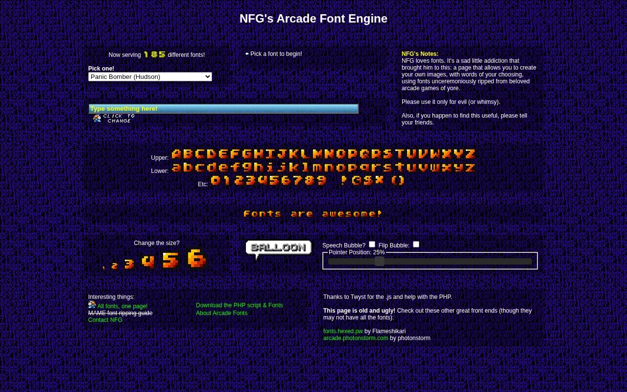 NFG's Arcade Font Maker homepage screenshot
