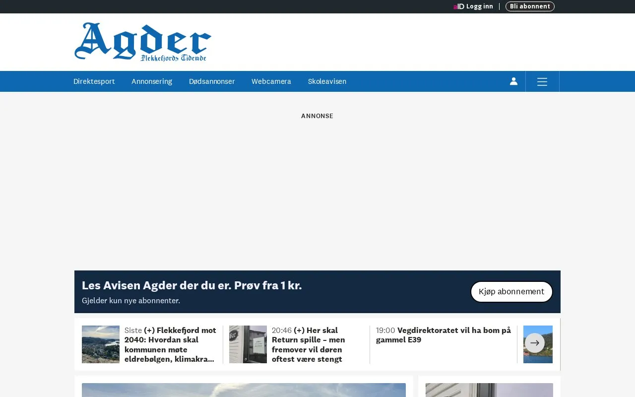 Agder Flekkefjords Tidende homepage screenshot