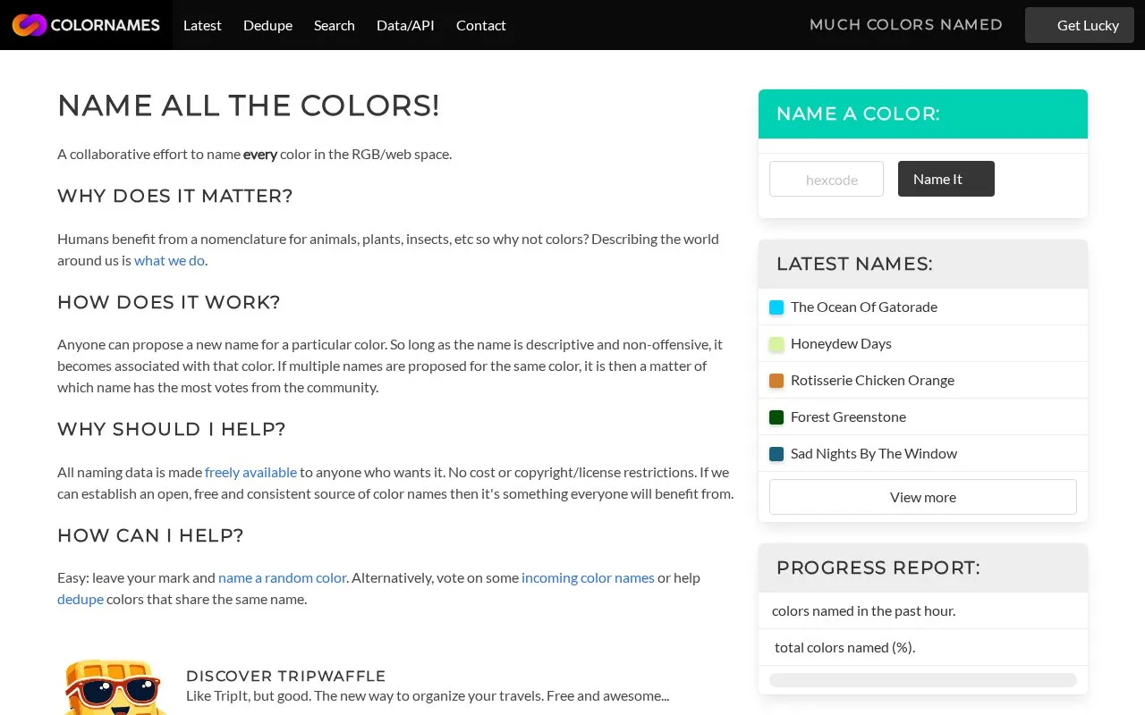ColorNames homepage screenshot