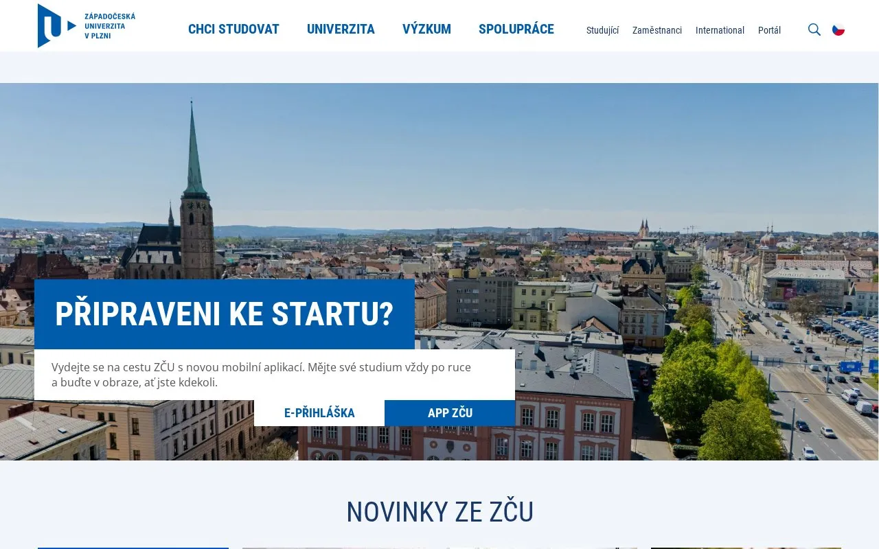 University of West Bohemia homepage screenshot