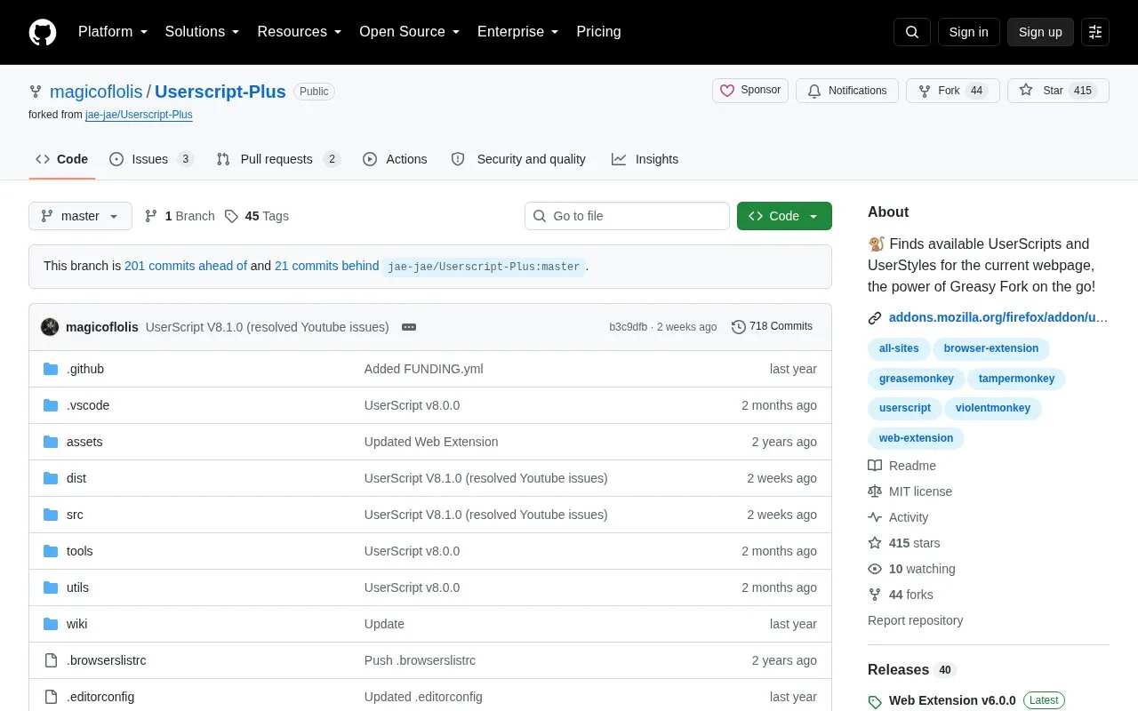 Userscript-Plus homepage screenshot