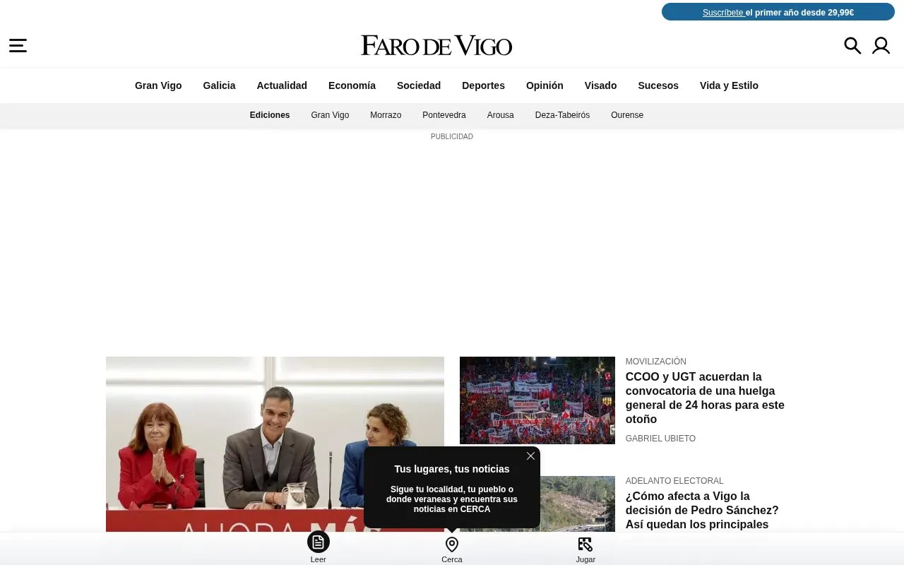 Faro de Vigo homepage screenshot