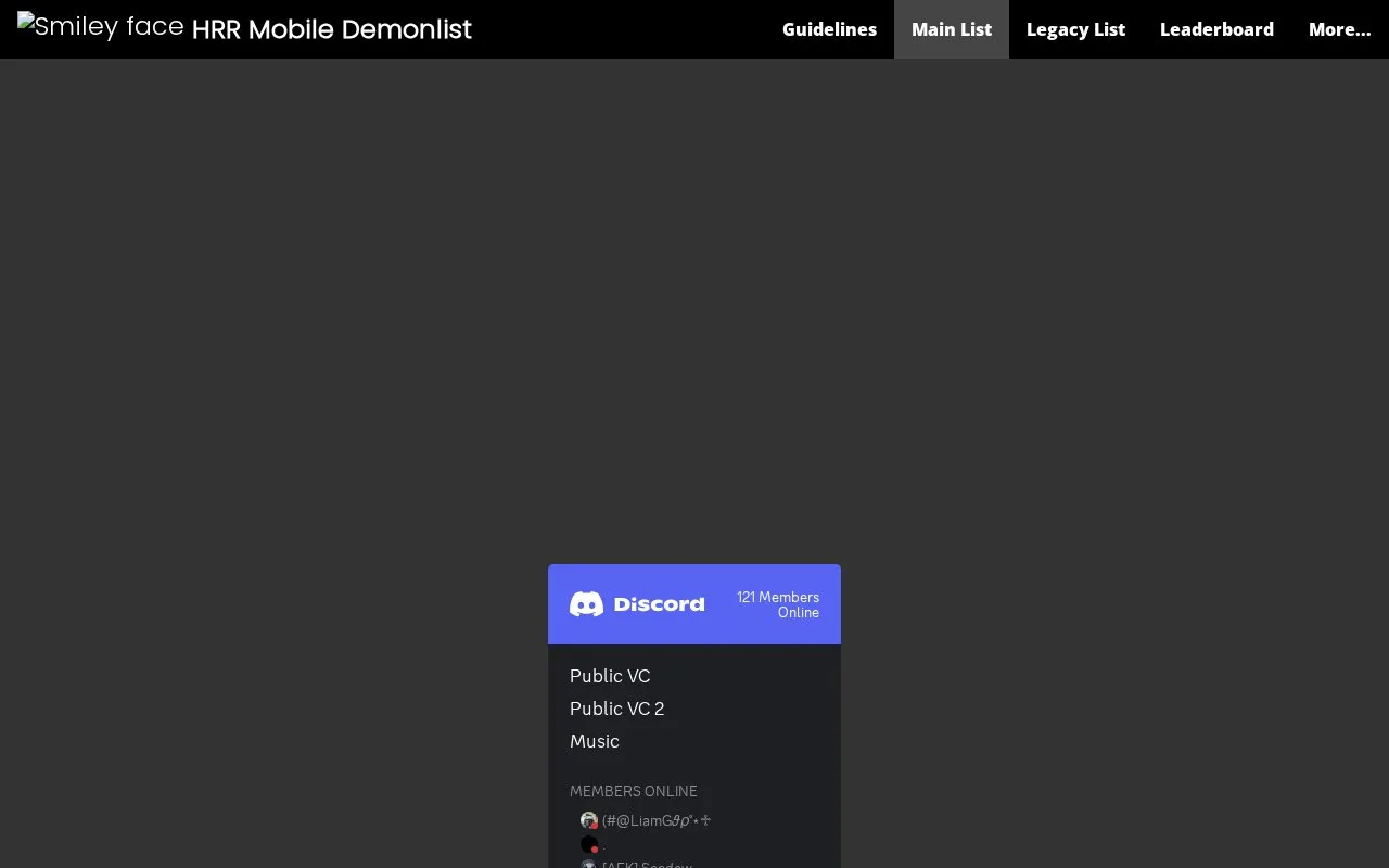 HRR Mobile List homepage screenshot