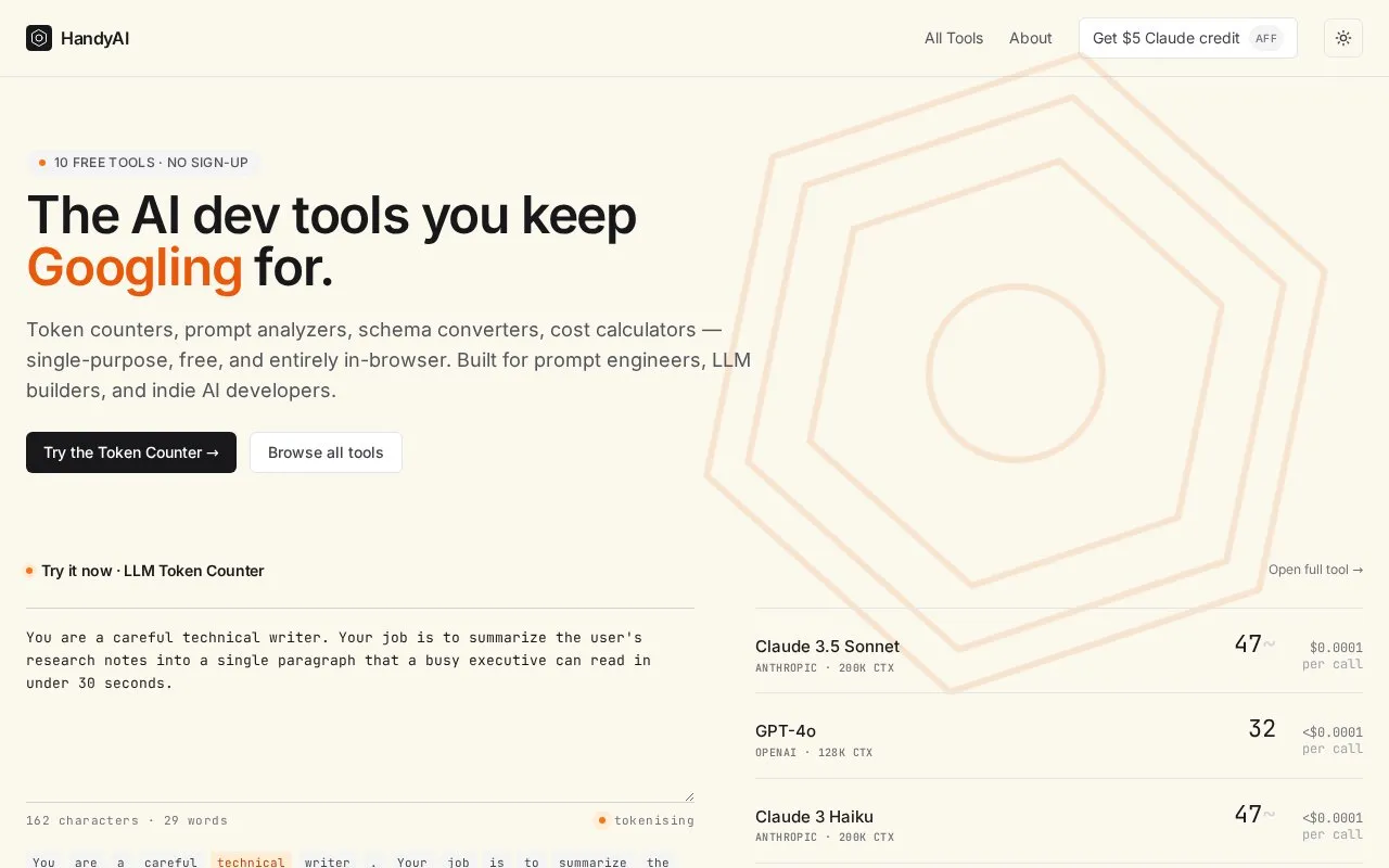 HandyAI homepage screenshot