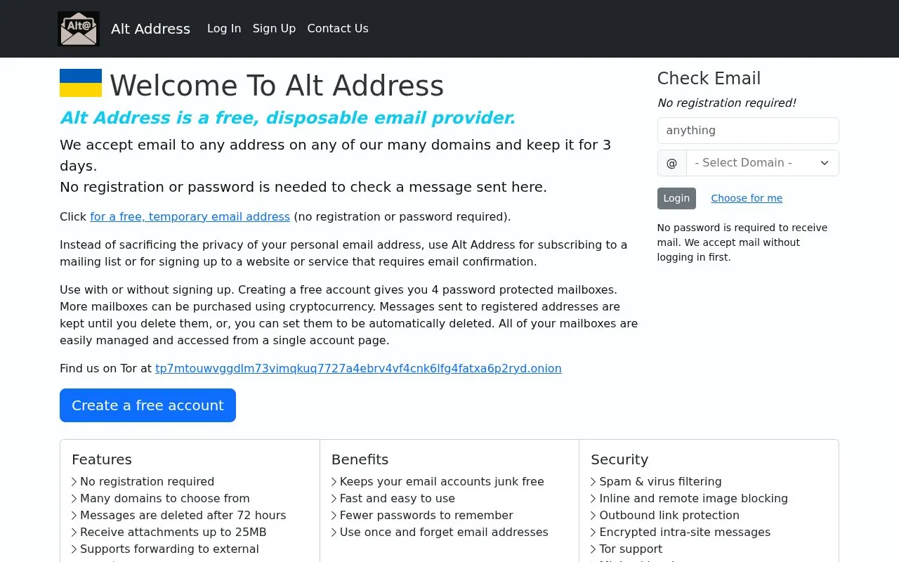 AltAddress homepage screenshot