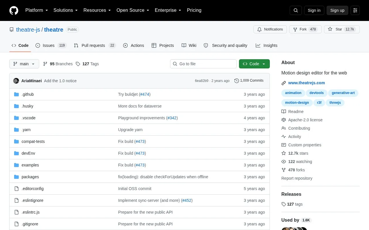 Theatre homepage screenshot