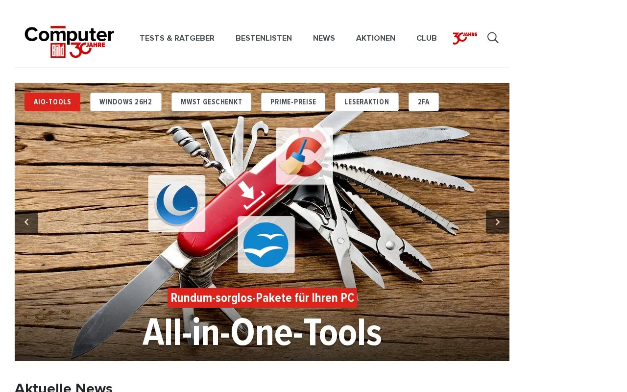 COMPUTER BILD homepage screenshot