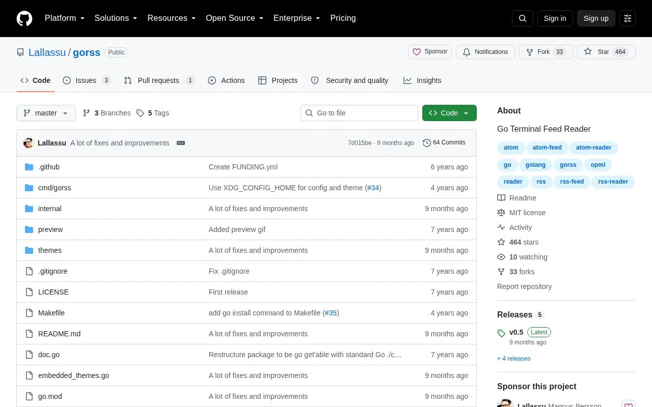 gorss homepage screenshot