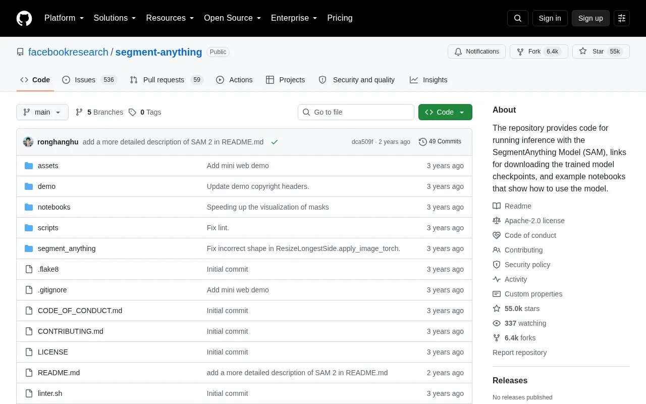 segment-anything (SAM) homepage screenshot