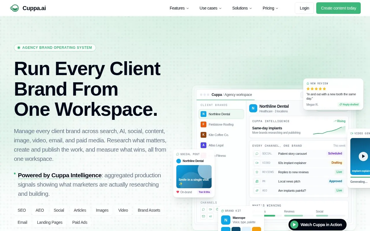 Cuppa AI homepage screenshot