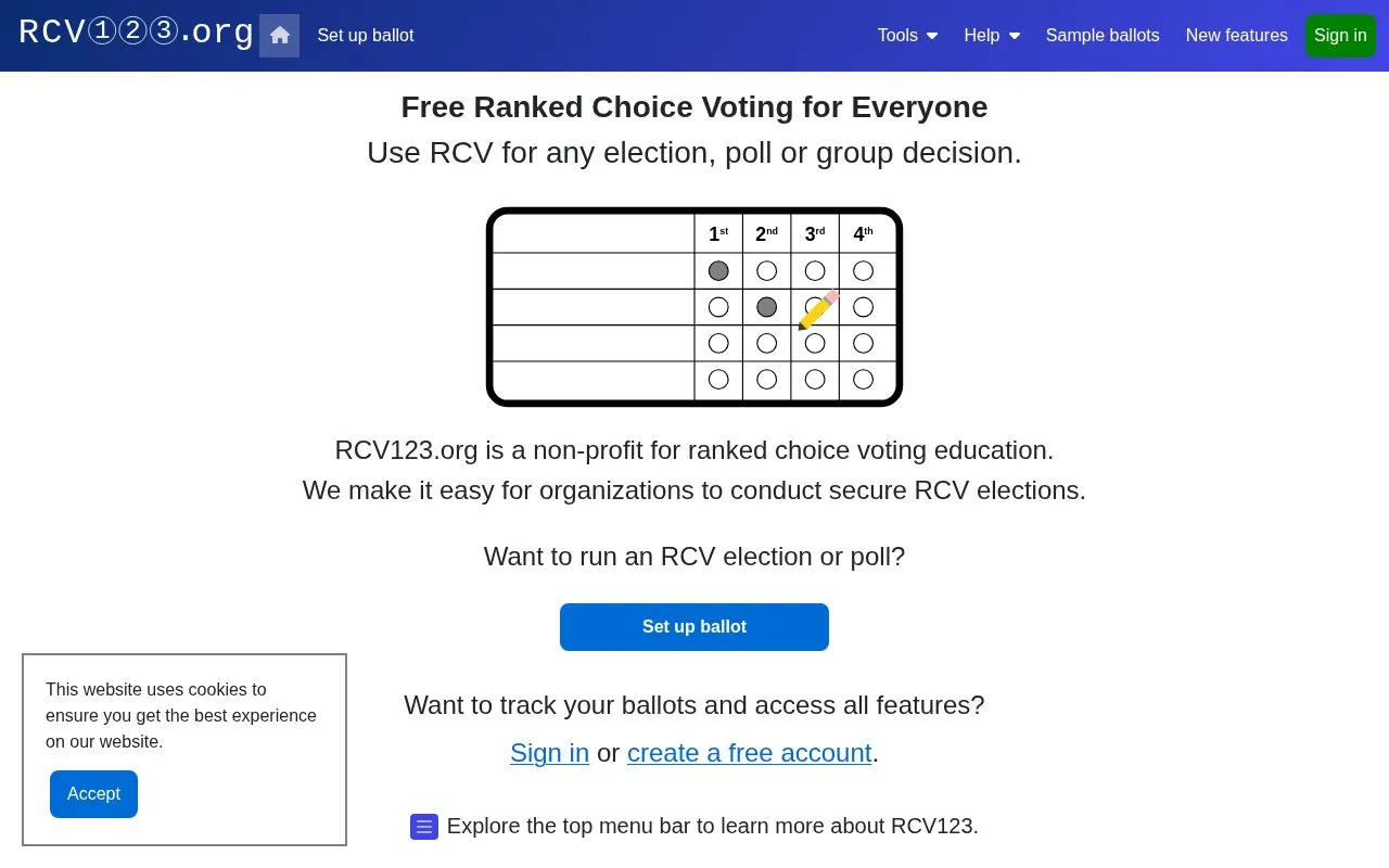 RCV123 homepage screenshot