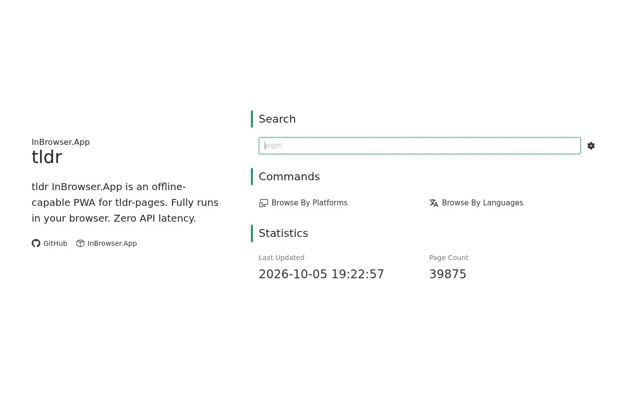 tldr homepage screenshot
