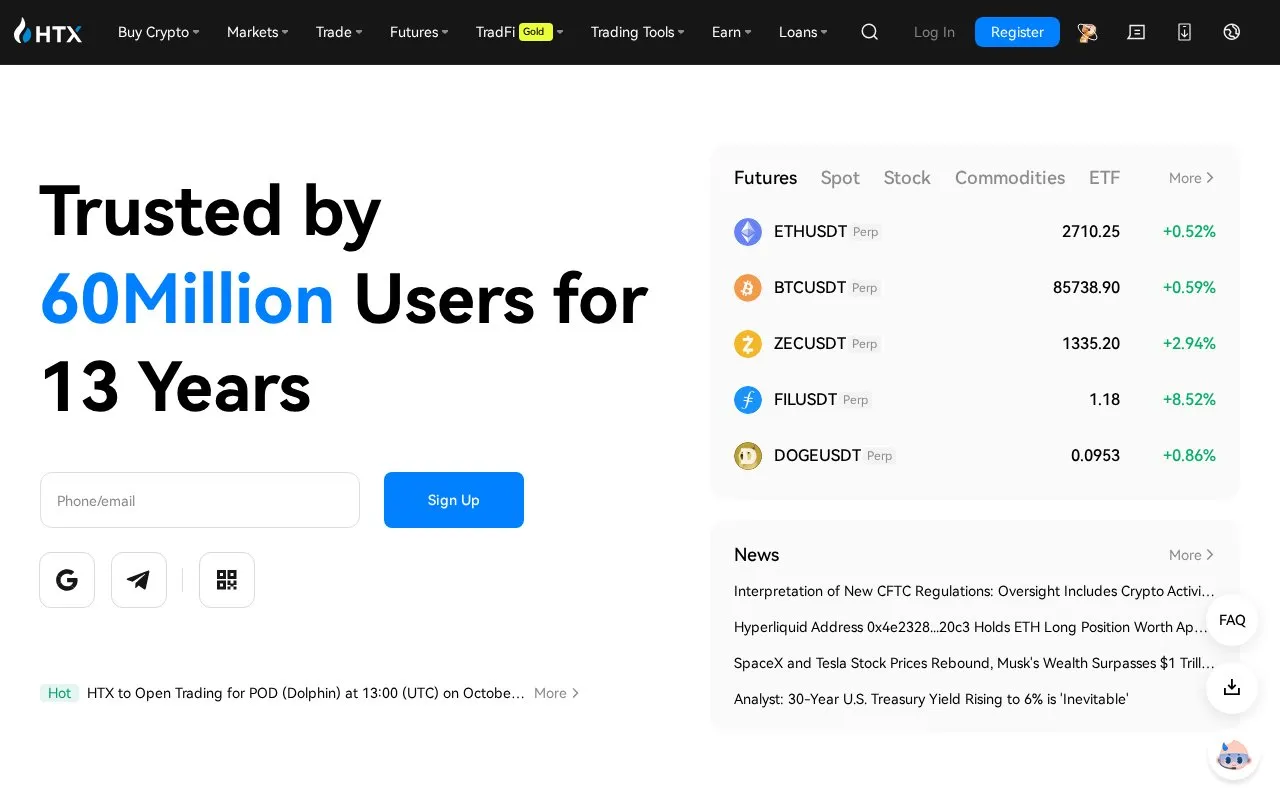 HTX homepage screenshot
