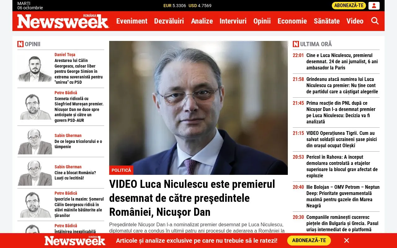 Newsweek România homepage screenshot