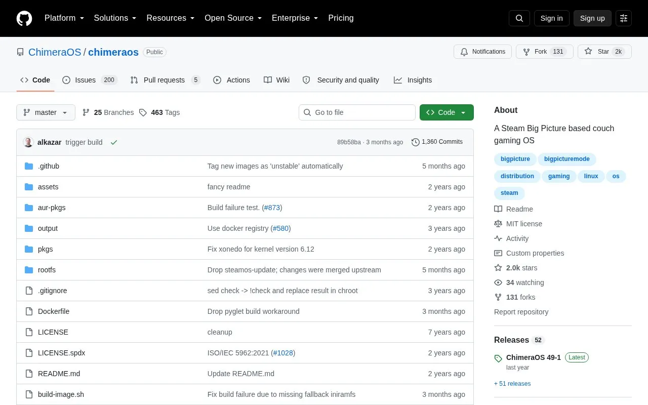 chimeraos homepage screenshot