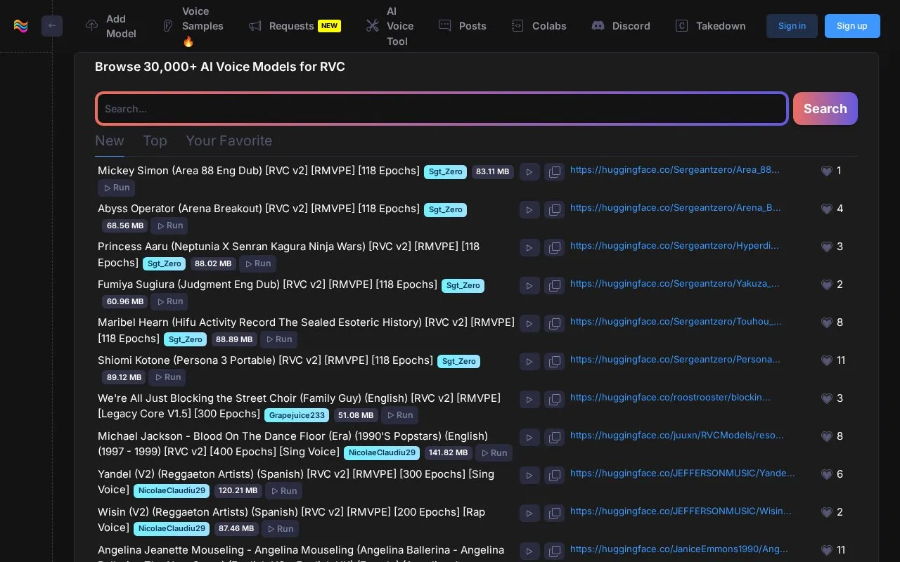 Voice Models homepage screenshot