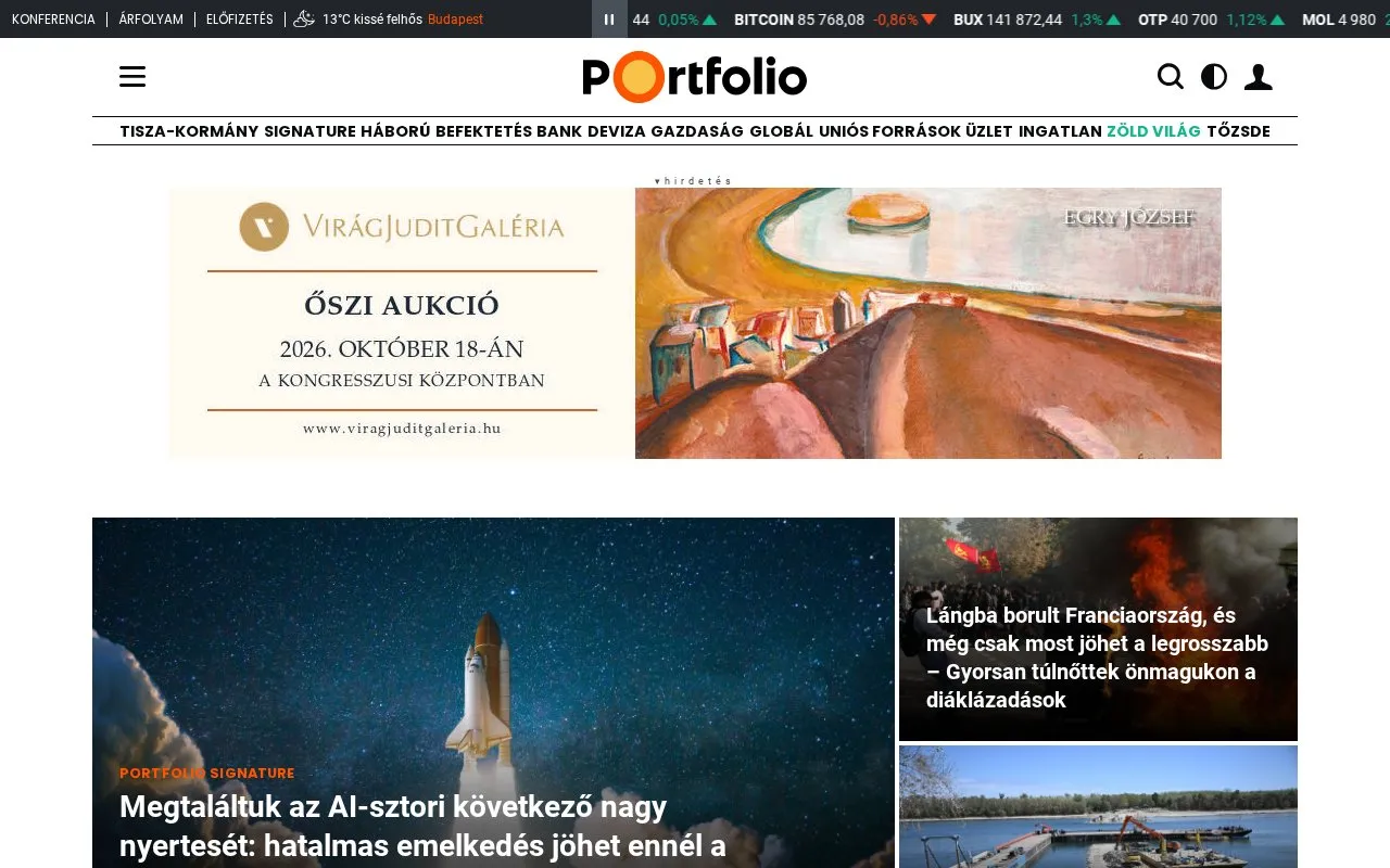 Portfolio.hu homepage screenshot