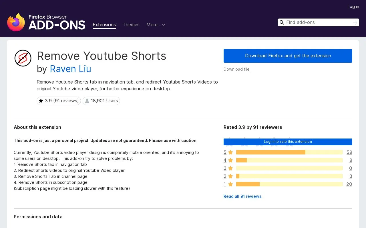 Remove Youtube Shorts by Raven Liu homepage screenshot