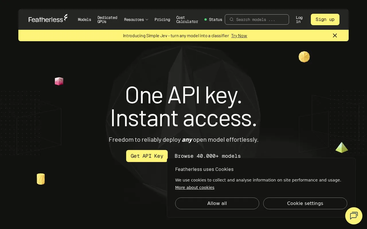 Featherless homepage screenshot