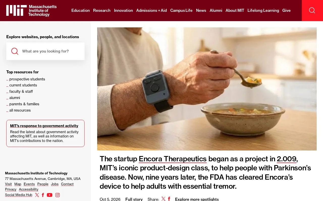 Massachusetts Institute of Technology homepage screenshot