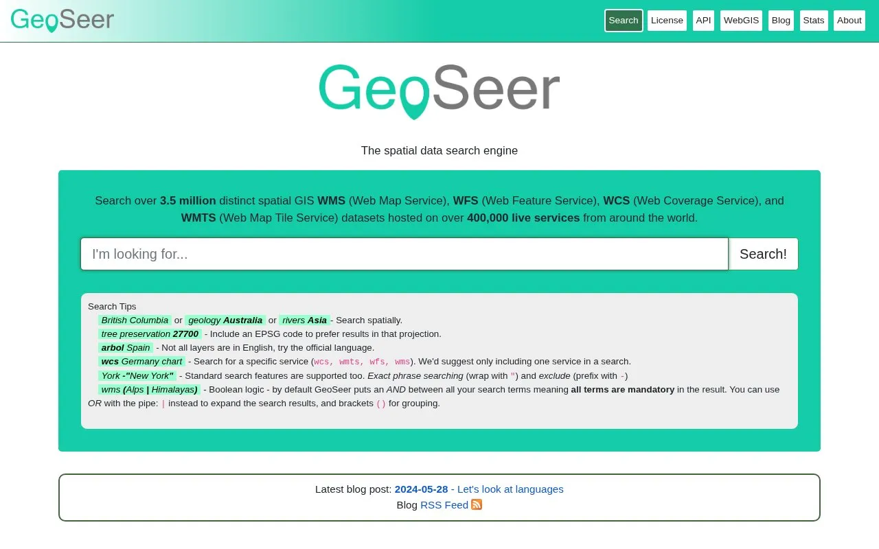 GeoSeer homepage screenshot