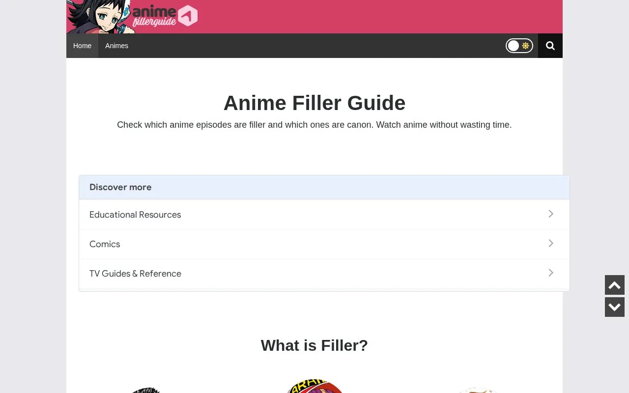 AnimeFillerGuide homepage screenshot